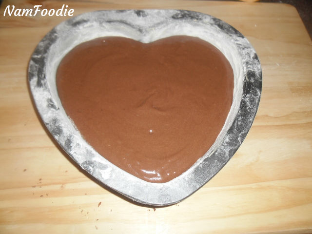 chocolate heart cake batter pan