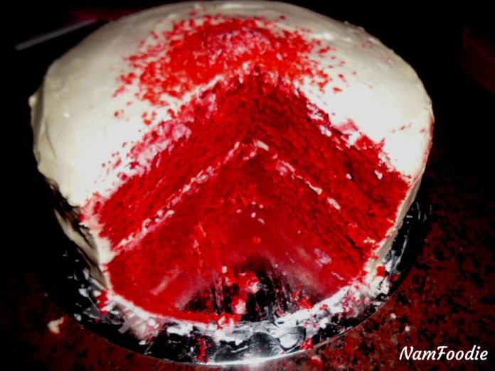 Red velvet cake cut