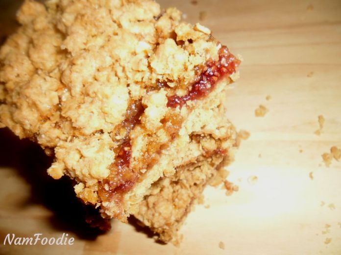raspberry oats bars stack