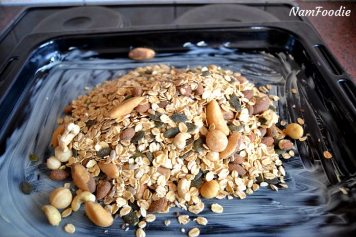 Homemade granola mix pan