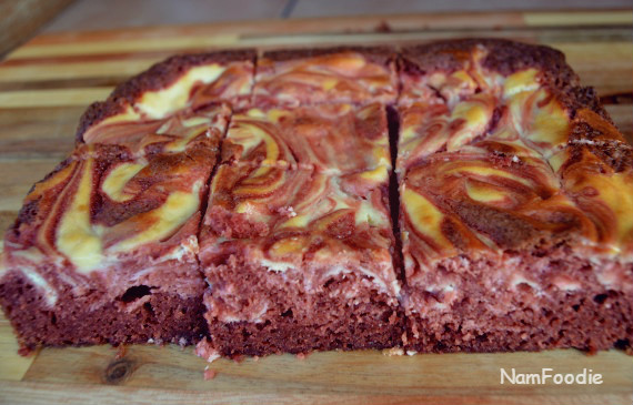 Red velvet cheesecake swirl brownies slices sides