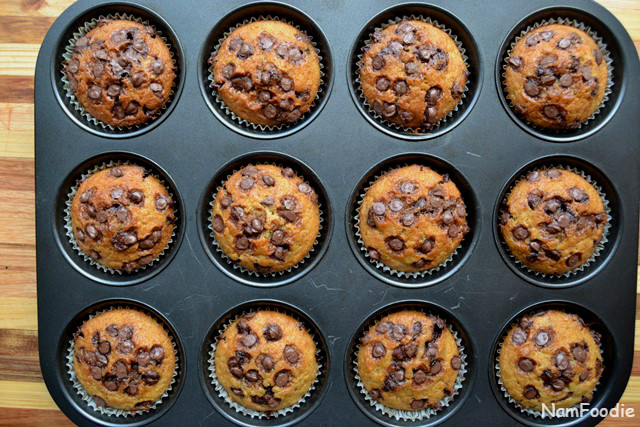 Banana chocolate chip muffins done
